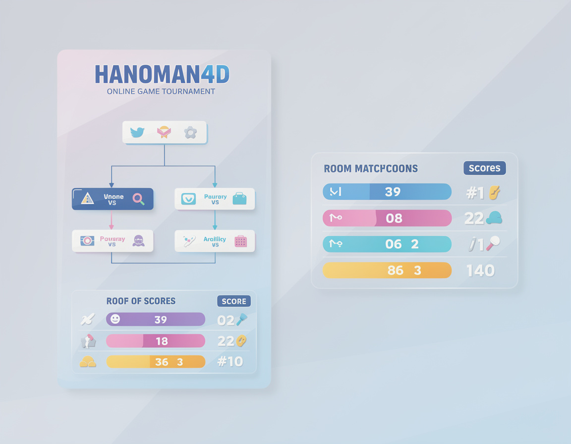Ilustrasi template poster turnamen untuk event game online hanoman4d dengan bracket, room match, dan bukti skor